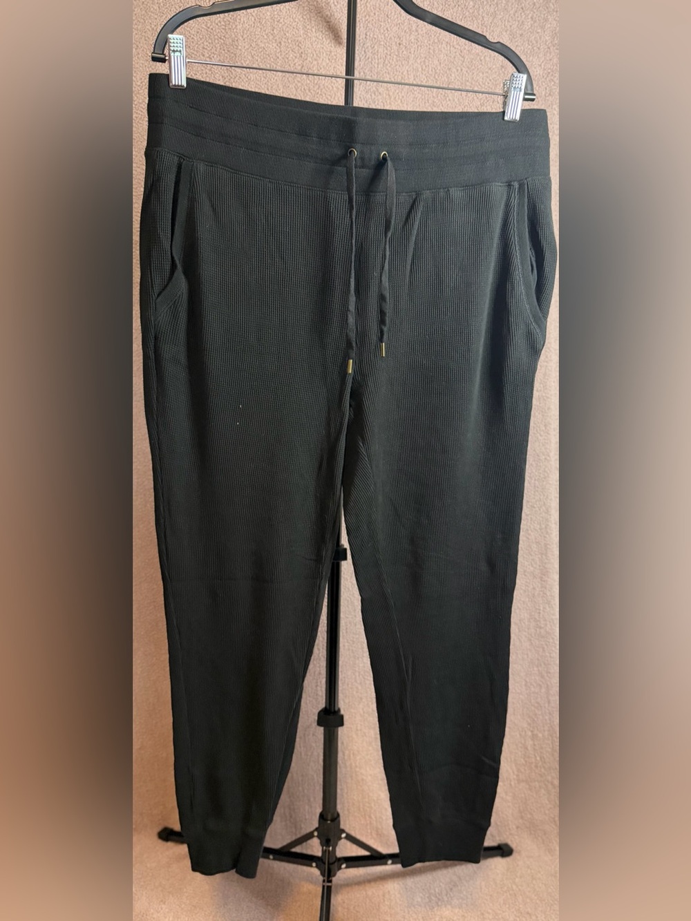 Lauren Ralph Lauren Black Textured Jogger Pants Size L Drawstring